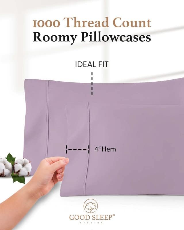 1000 TC Lavender Standard Pillowcases Set of 2 100% Egyptian Cotton Pillow Cases - Image 3