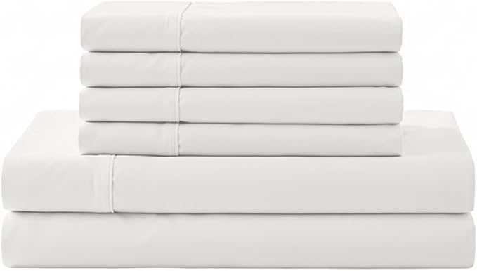 Linen Home 100% Cotton Percale Sheet Set, Queen Size, Deep Pocket, 6 Pieces Set by LINENHOME