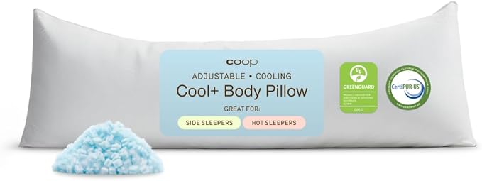 Coop Home Goods Cool+ Adjustable Cooling Body Pillow, Cooling Gel Memory Foam & by CoopSleepGoods
