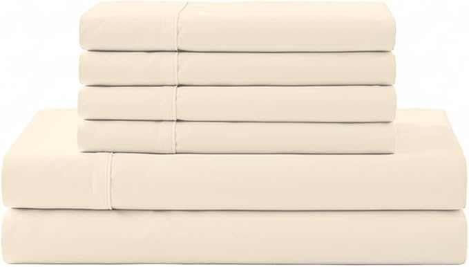 Linen Home 100% Cotton Percale Sheet Set, Full Size, Deep Pocket, 6 Pieces Set by LINENHOME