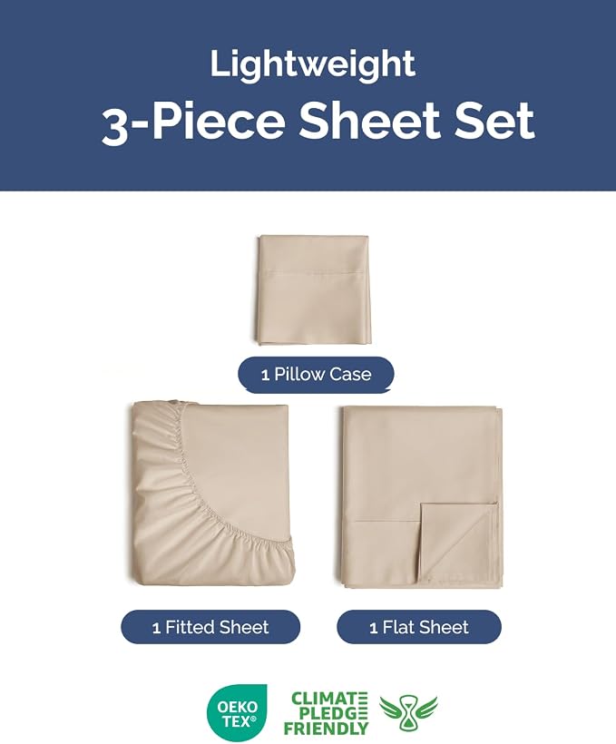 Lightweight 3 Piece Bed Sheet Set Twin XL Size - Image 2