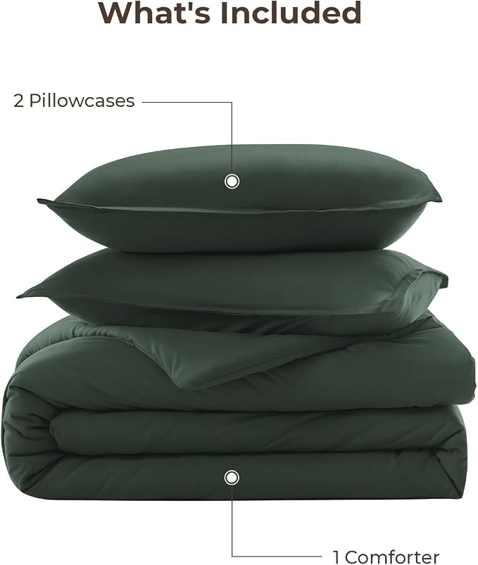 Litanika Forest Green Comforter Set Queen Size, 3 Pieces Lightweight Solid - Image 7