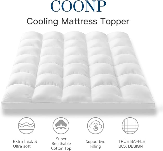 COONP Super Queen Mattress Topper, Extra Thick Pillowtop, Cooling Plush - Image 2