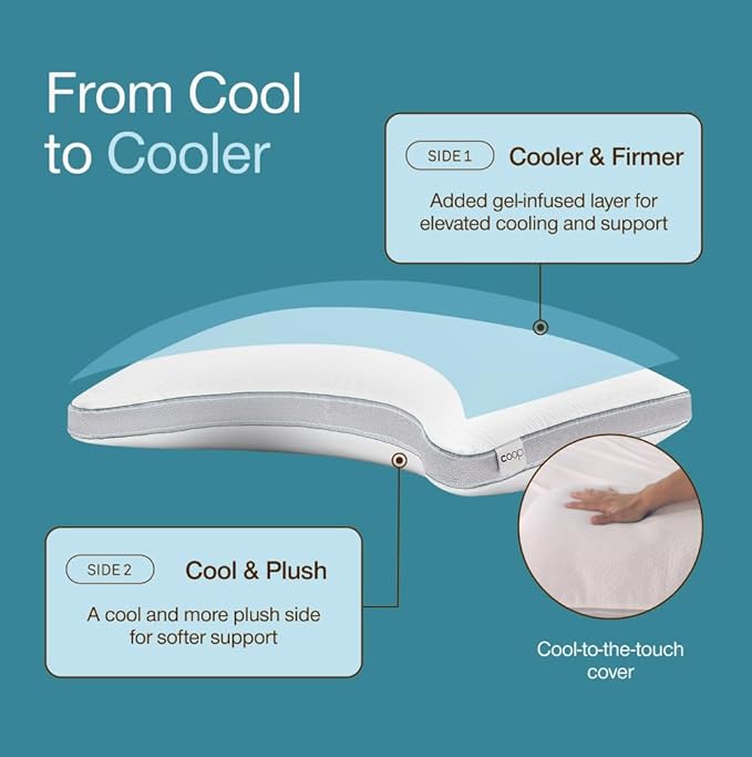 Coop Home Goods Cool+ Crescent Adjustable Pillow, Queen Size Plus Shaped Memory - Image 6