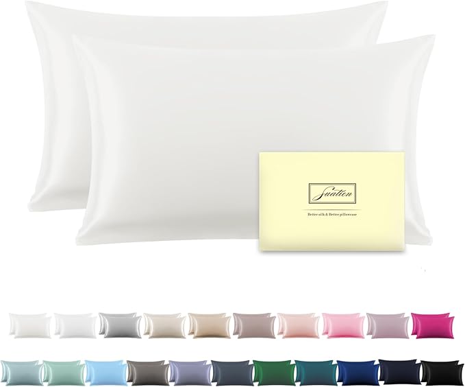 Silk Pillow Cases 2 Pack Soft Breathable and Sliky King Size Pillow Cases Set by Suatien