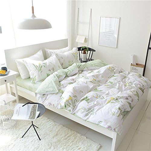 FADFAY Duvet Cover Set Queen Shabby Green Daisy and Lavender Flowers 100% Cotton - Image 8