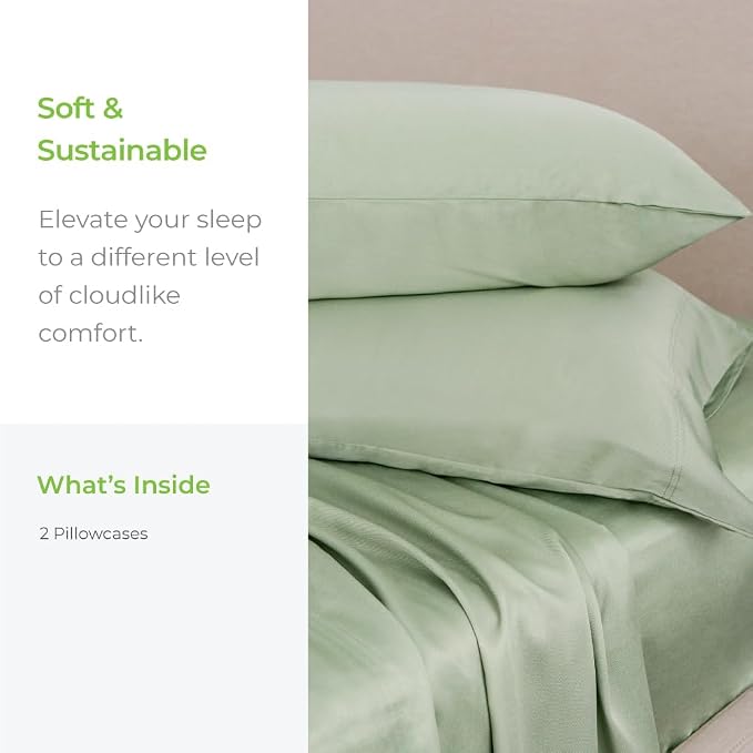 Cariloha Classic 2-Piece Twill Pillowcase Set | Sage | King | Viscose Material - Image 2
