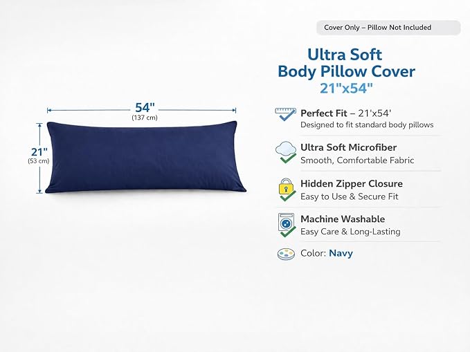 EVOLIVE Ultra Soft Body Pillow Cover 21"x54", Cozy Microfiber Pillowcase - Image 2