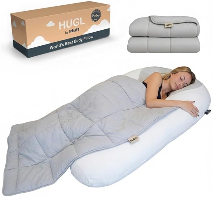 Plufl Hugl Cooling Body Pillow & Breeze Cooling Blanket Set | U-Shaped Memory by Plufl