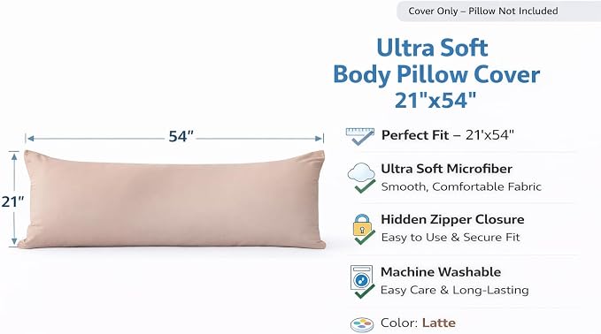 EVOLIVE Body Pillow Cover 21"x54", Ultra Soft Microfiber Pillowcase - Image 2