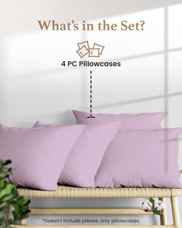 1000 TC Lavender Standard Pillowcases Set of 4 100% Egyptian Cotton Pillow Cases - Image 2