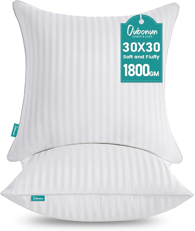 Oubonun 30 x 30 Throw Pillow Inserts, Firm and Fluffy Decorative Square Pillows by Oubonun