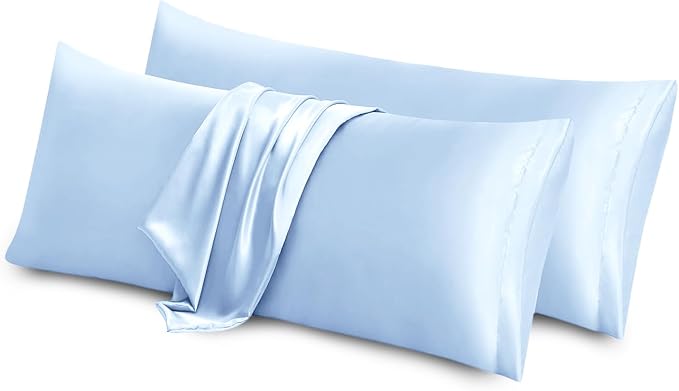 Aormenzy Satin Body Pillow Cover Set of 2, 20x54 Inches Baby Blue Body Pillow by Aormenzy