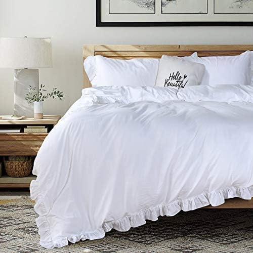 Queen's House White Ruffle Twin Duvet Cover, Washed Cotton Shabby Boho Chic - Image 6