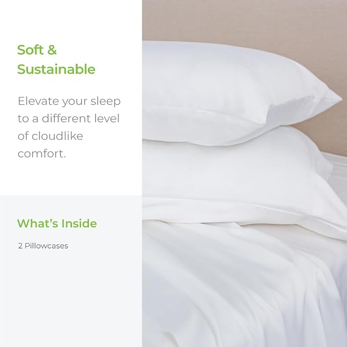 Cariloha Classic 2-Piece Twill Pillowcase Set | White | King | Viscose Material - Image 2
