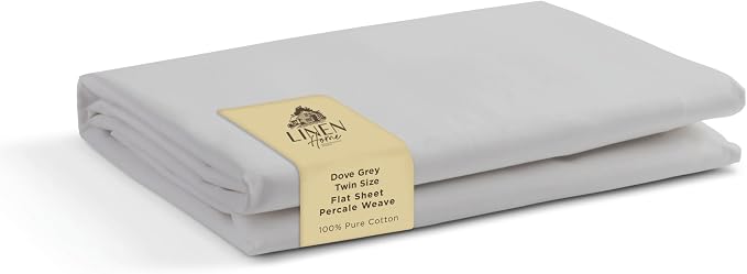 Linen Home 100% Cotton Percale 1 Flat Sheet, Twin Size by LINENHOME