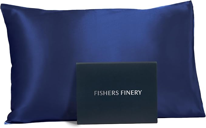 Fishers Finery 25mm Mulberry Silk Queen Pillowcase Navy by FishersFinery
