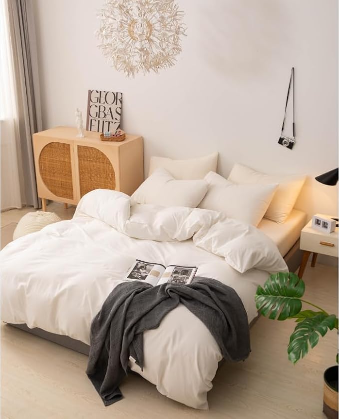 100% Washed Cotton Duvet Cover Bedding Set, Comfortable, Breathable, Soft and - Image 3