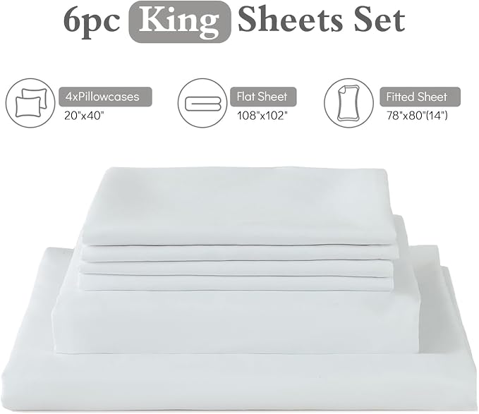 ILAVANDE White King Sheets Set 6 Piece, Hotel Luxury Super Soft 1800 Series - Image 7