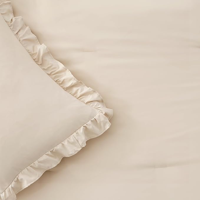 FUANNA King Size Comforter Set Beige, 3 Pieces Ruffle King Bedding Set - Image 8