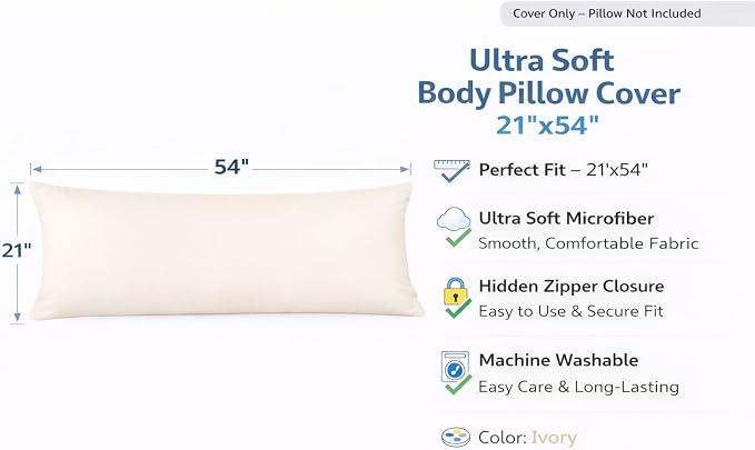 EVOLIVE Ultra Soft Microfiber Body Pillow Cover/Pillowcases 21"x54" - Image 3