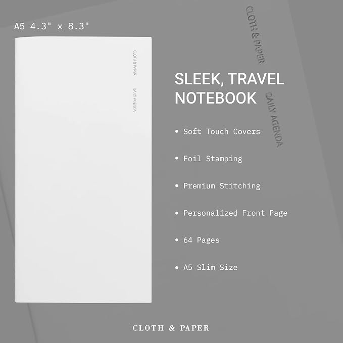 Cloth & Paper Travel Notebook | Daily Planner Agenda – Aspen | A5 Slim Planner - Image 3