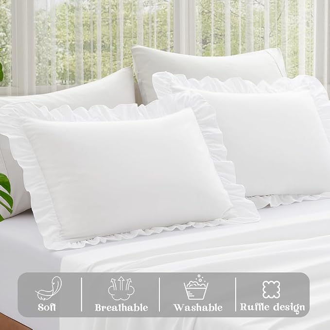 KKJIAF Ruffle Pillow Cases Queen Size Set of 2, Ruffled Pillow Covers - Image 4