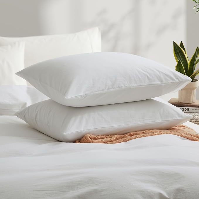 LOVQUE 100% Washed Cotton Duvet Cover King Size, Linen-Like Textured White - Image 3