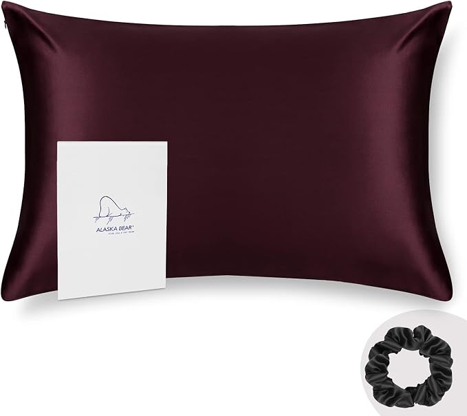 Queen Silk Pillowcase and Random Color Silk Scrunchie Gift Set ALASKA BEAR by ALASKABEAR