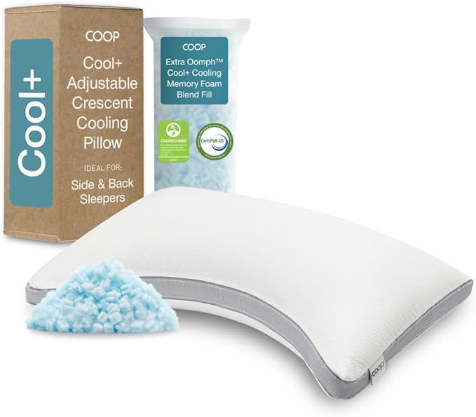 Coop Home Goods Cool+ Crescent Adjustable Pillow, Queen Size Plus Shaped Memory by CoopSleepGoods