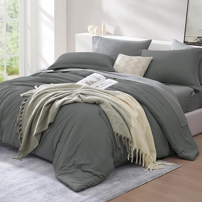 WRENSONGE Twin Comforter Set- 5 Pieces Grey Bed in a Bag, All Season Twin XL - Image 2