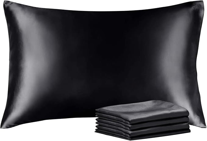 BEDELITE Satin Pillowcase with Zipper 4 Pack, Dark Grey Pillow Cases Queen Size by BEDELITE
