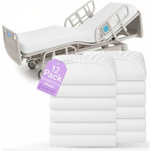 BLISSFORD - 12 Pack Fitted Hospital Bed Sheets by BLISSFORD
