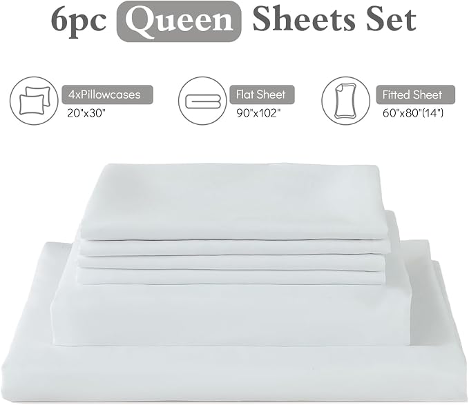 ILAVANDE White Queen Sheets Set 6 Piece, Hotel Luxury Super Soft 1800 Series - Image 7