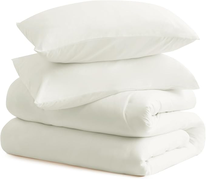 CozyLux Full Size Comforter Set Ivory, 3 Pieces Solid Breathable Quilted - Image 9