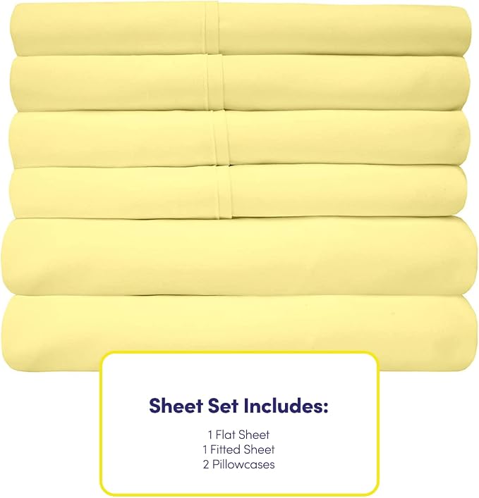 6 Piece Bed Sheet Set, Pale Yellow - Image 4