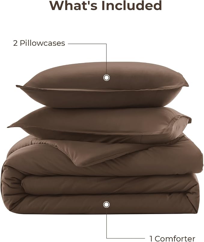 Litanika Brown Comforter Set Queen Size, 3 Pieces Lightweight Solid Bedding - Image 7