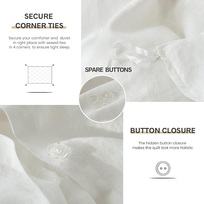 Simple&Opulence 100% Linen Duvet Cover Set 3pcs Basic Style Natural French - Image 4