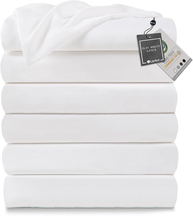 Lavisun King Size Flat Sheets Only, 6 Pack Soft Brushed Microfiber Bedding by Lavisun