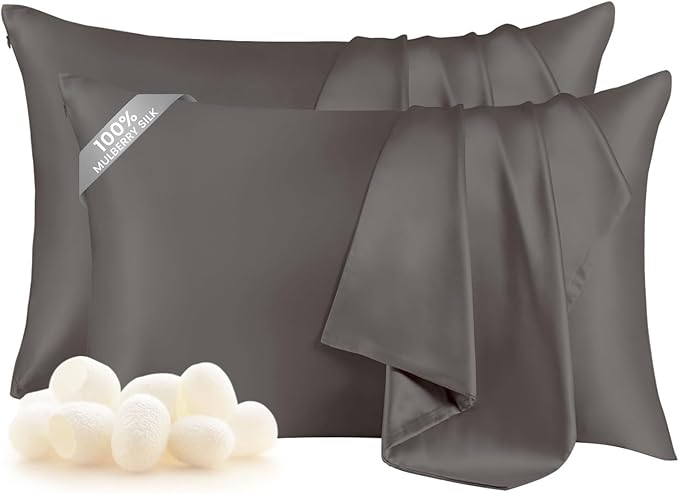 THXSILK Set of 2 Mulberry Silk Pillowcases, 100% Pure Mulberry Silk, 19 Momme by THXSILK