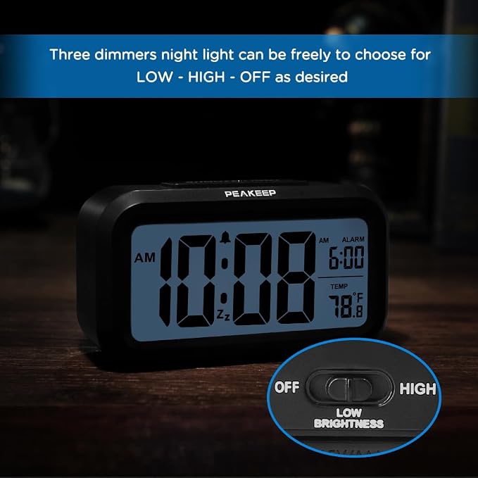 Peakeep Night Light Digital Alarm Clock Battery Operated - Image 6