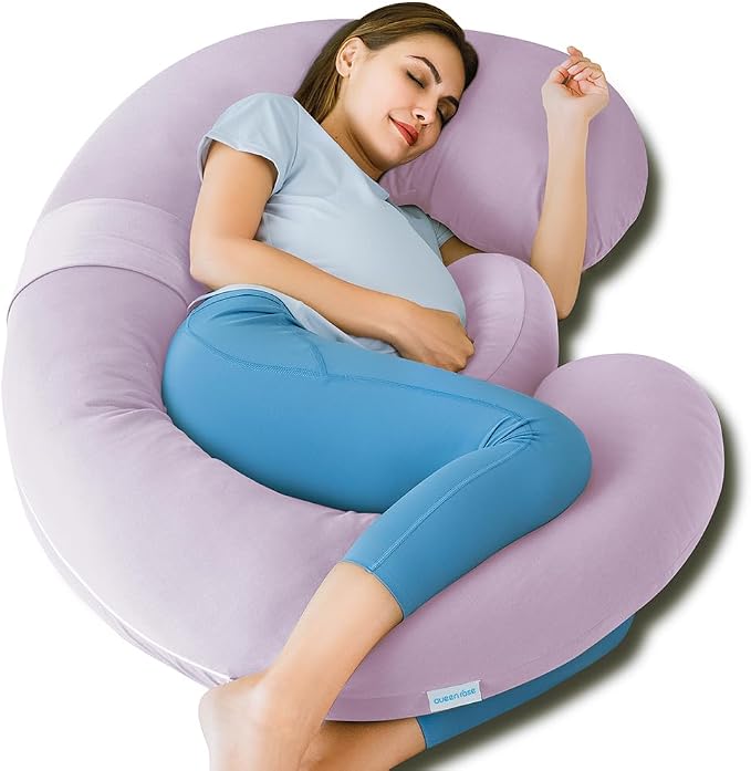 QUEEN ROSE Cooling Pregnancy Pillows, E Shaped Full Body Pillow by QUEENROSE