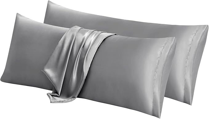 Aormenzy Satin Body Pillow Cover Set of 2, 20x54 Inches Silver Grey Case by Aormenzy