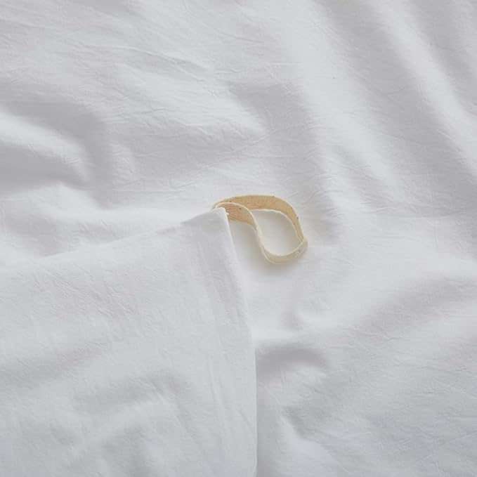 LOVQUE 100% Washed Cotton Duvet Cover King Size, Linen-Like Textured White - Image 4