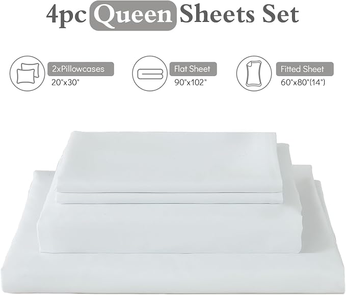 ILAVANDE White Sheets Set 4 Piece, Hotel Luxury Super Soft 1800 Series - Image 2