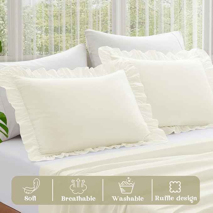 KKJIAF Ruffle Pillow Cases Standard Size Set of 2, Ruffled Pillow Covers - Image 4