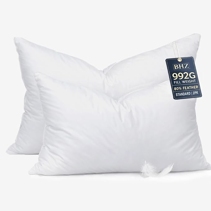 BHZ Down Feather Standard/Queen Pillows Set of 2 Pack, Luxury Hotel Collection by BHZHouseholdProducts