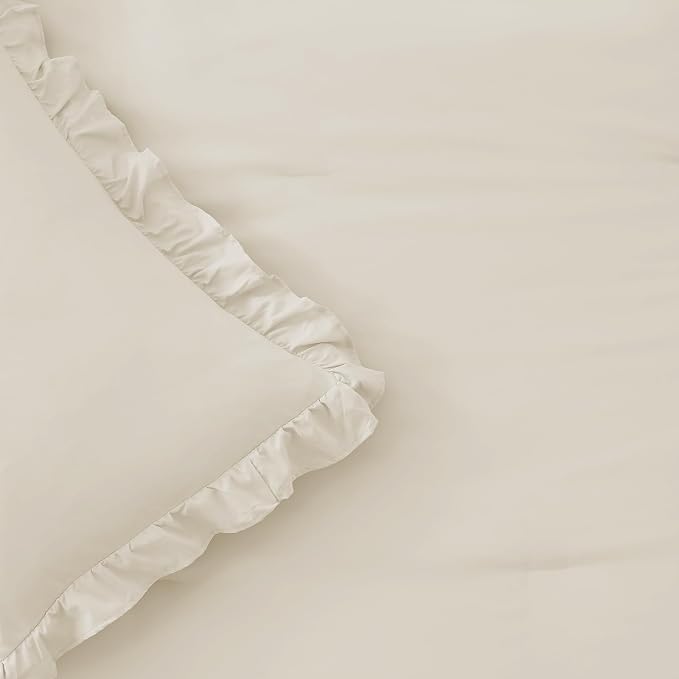 FUANNA Queen Comforter Set Cream White, 3 Pieces Ruffle Queen Bed Set, Fluffy - Image 8
