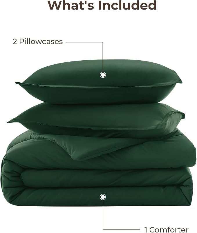Litanika Dark Emerald Green Queen Comforter Set, 3 Pieces Solid Forest Bedding - Image 7