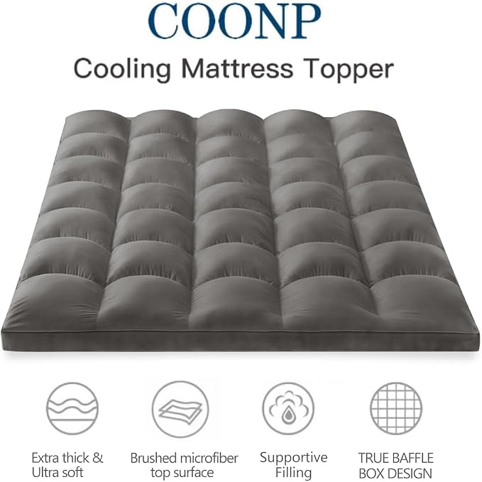 COONP Super Queen Mattress Topper, Extra Thick Pillowtop, Cooling Plush - Image 2